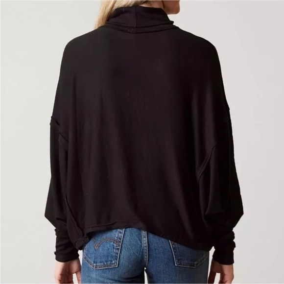 Free People We The Free Alameda Top S cowlneck Dolman Long Sleeve Black Ribbed - Picture 2 of 10